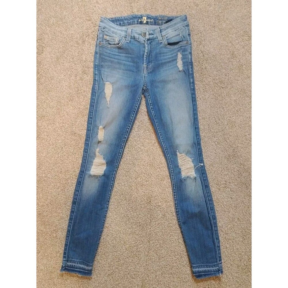 7 For All Mankind Distressed "The Ankle Skinny” Blue Jeans, Size 24 Made In USA